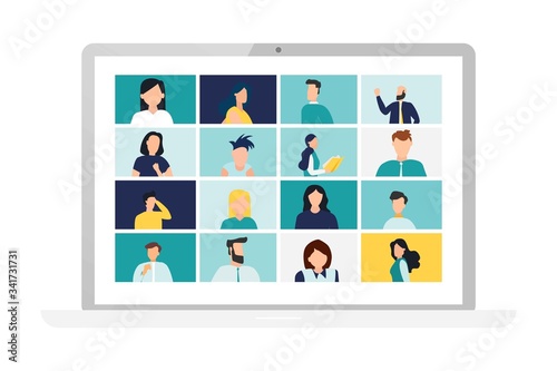 Online Class. Stay School Learn Study from home via Teleconference Web Video Conference Call During Coronavirus COVID-19 Pandemic Outbreak Display on Screen. Emergency Shcool, College Test or Course