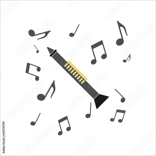 Musical clarinet icon on a white background. Vector