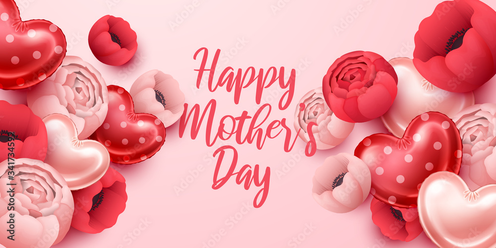 Fototapeta premium Happy Mothers Day background with flowers. Vector illustration