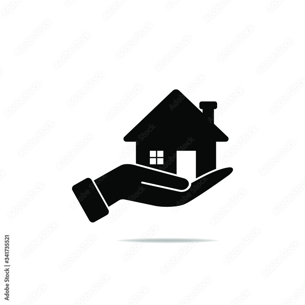 House in hand icon. Home care symbol concept isolated on white background. Vector illustration