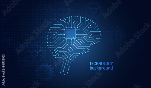 Circuit board in the form of brain. Artificial intelligence. Machine learning technology concept. Abstract human brain