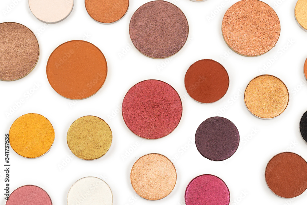 Round multicolored make up eyeshadows isolated on white. Round multicolored make up eyeshadows isolated on white.