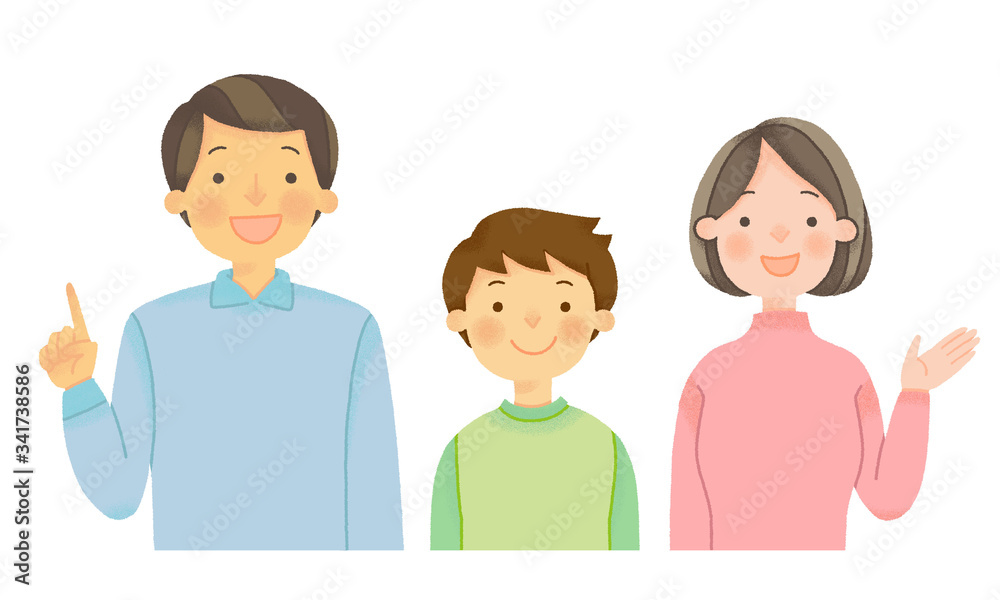案内・解説をする家族3人のイラスト(シームレス) 案内・解説をする家族3人のイラスト(シームレス)