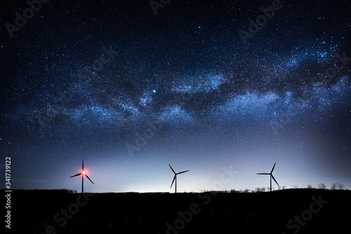 Fototapeta Naklejka Na Ścianę i Meble -  Wind turbines in the night