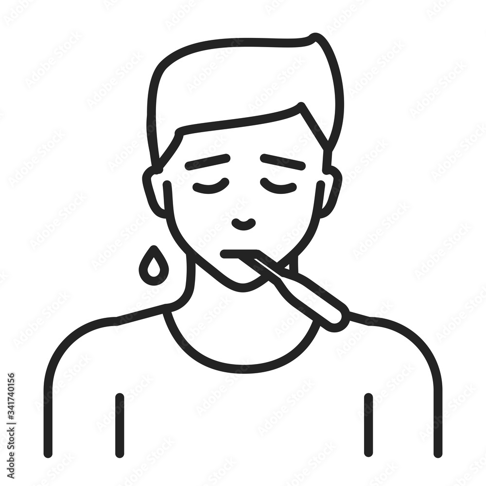 High fever black line icon. Flu, allergy symptom. Pictogram for web page, mobile app, promo. Editable stroke. High fever black line icon. Flu, allergy symptom. Pictogram for web page, mobile app, promo. Editable stroke.