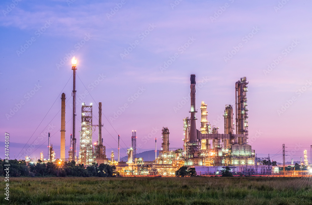 Oil refinery with twilight sky