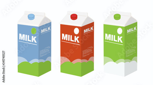 Collection of milk boxes. Milk carton mockup packages photo