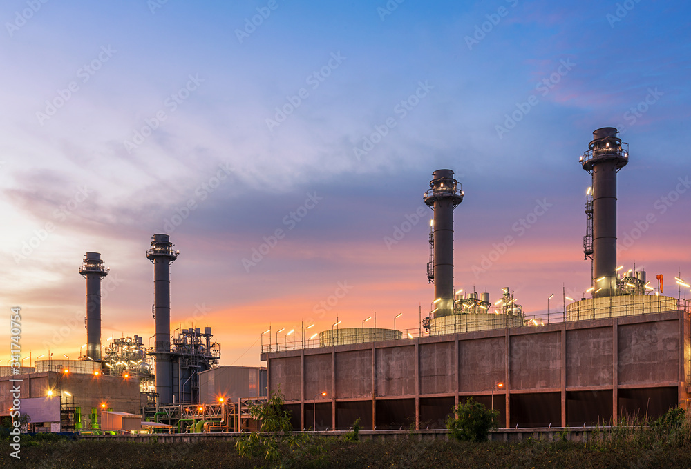 power plant with sunset