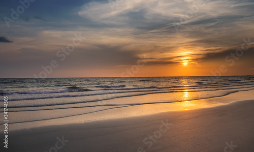 Lanscape of sunset sky beach and sea.