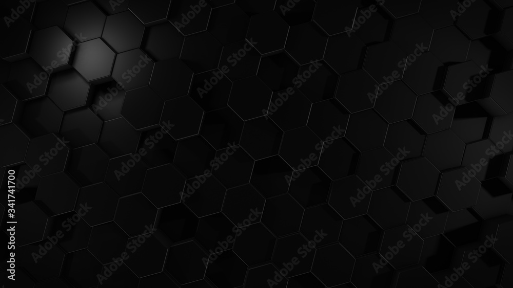 3D rendering of abstract hexagonal geometric black surfaces in virtual space 3D rendering of abstract hexagonal geometric black surfaces in virtual space