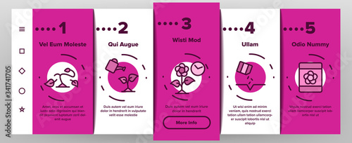 Growing Flowers Plants Onboarding Icons Set Vector. Growing Flowers In Greenhouse And Pot, Planting, Cultivating And Harvest Illustrations