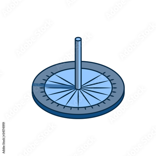 Blue gray old sundial icon. Flat isometric style. Ancient clock vector illustration for web design isolated on white background.