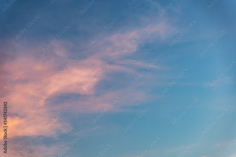 Dramatic cloudy sky during sunset, Texture of bright evening sky in twilight time background