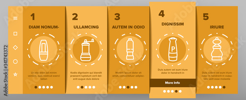 Grinder Pepper Salt Onboarding Icons Set Vector. Coffee Grinder Tool, Kitchen Utensil Or Restaurant Equipment For Spice, Flavor Kitchenware Illustrations