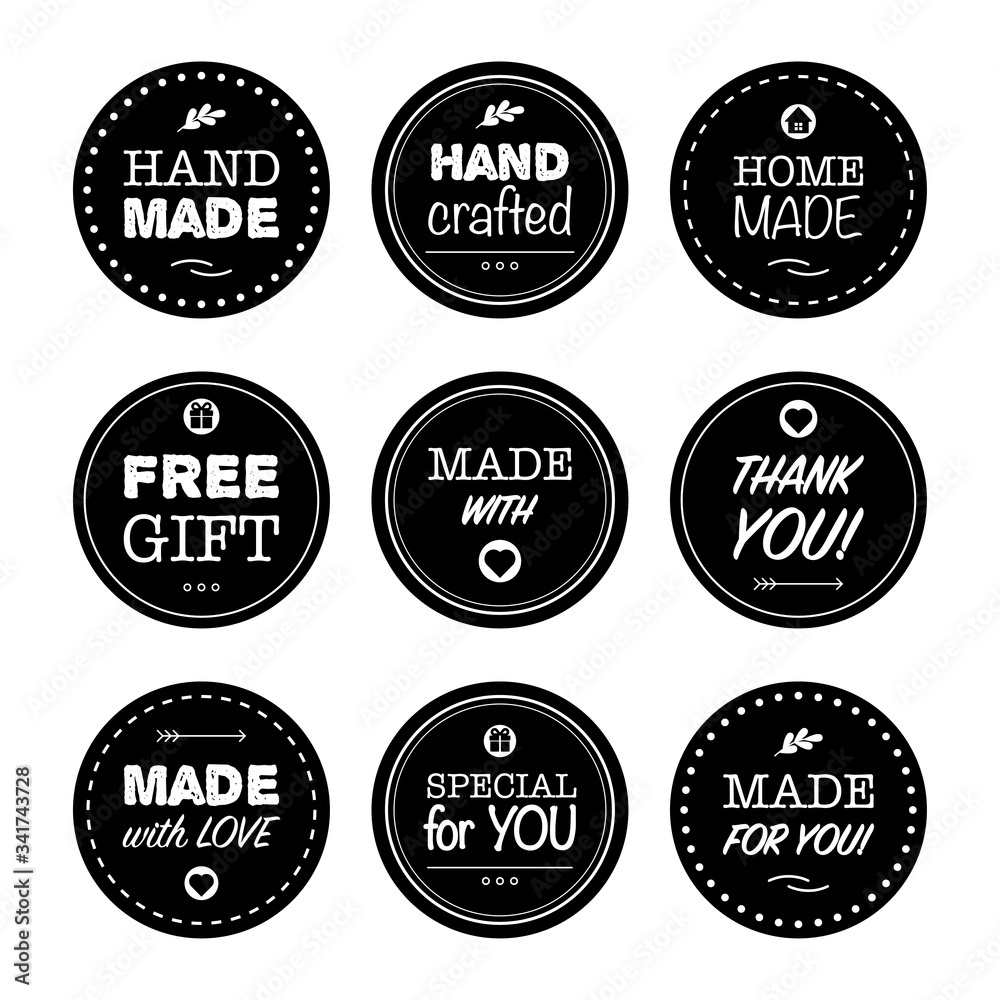 Big collection of vector black tags and badges with words and phrases on white background. Hand made. Perfect for your business. Vector