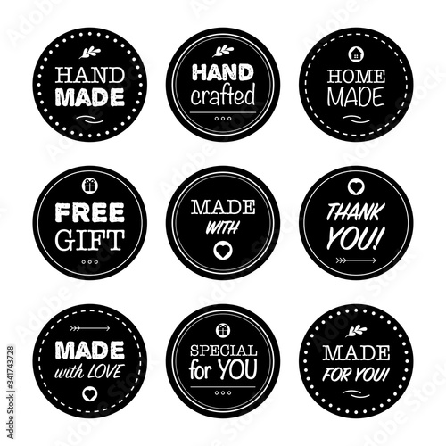 Big collection of vector black tags and badges with words and phrases on white background. Hand made. Perfect for your business. Vector