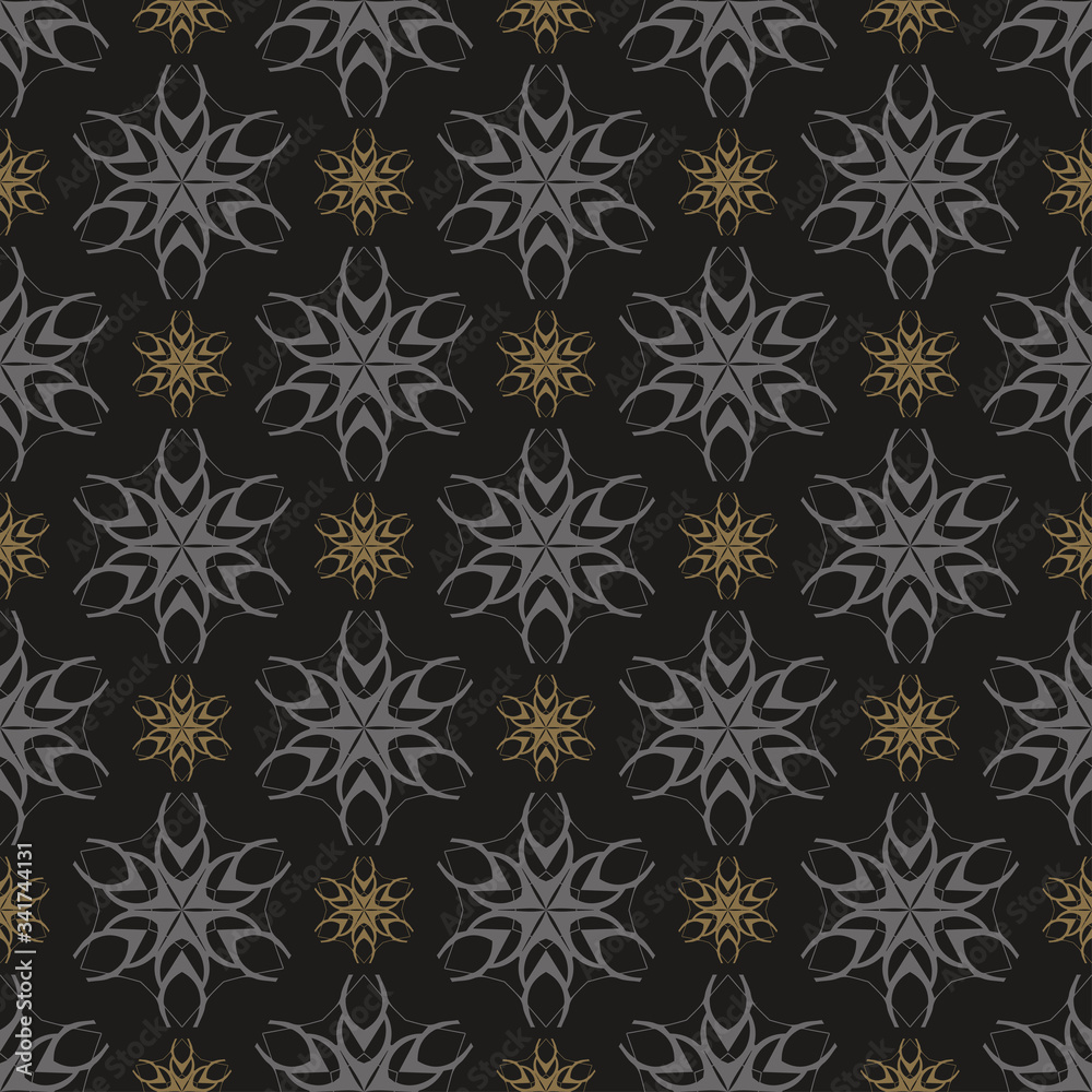 abstract geometric patterns, texture, gold and gray on black background, seamless graphic pattern