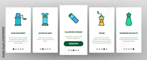 Grinder Pepper Salt Onboarding Icons Set Vector. Coffee Grinder Tool, Kitchen Utensil Or Restaurant Equipment For Spice, Flavor Kitchenware Illustrations