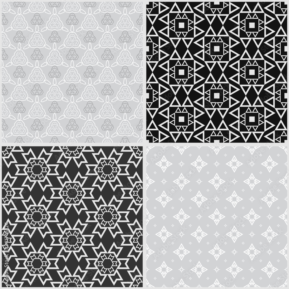 Textures seamless pattern, geometric background wallpaper, black, white and gray colors, vector