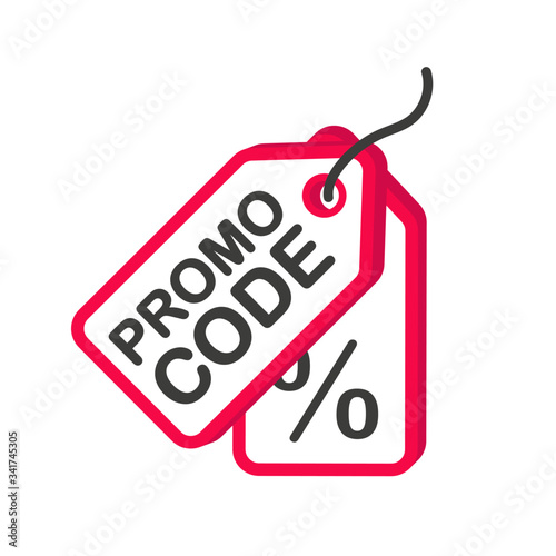 Red 3D label promo code on a white background. Vector