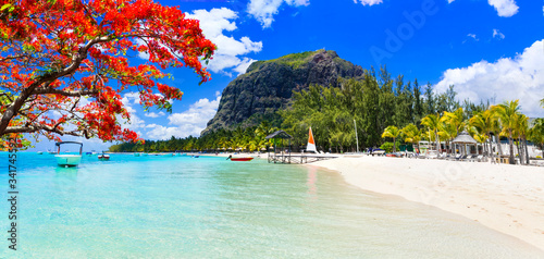 Best tropical destination - paradise island Mauritius and best beach Le Morne