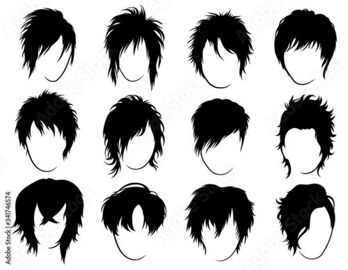 Set of hairstyles for man. Collection of stylish black silhouettes of  hairstyles for boys. Vector illustration on white background. Stock Vector  | Adobe Stock