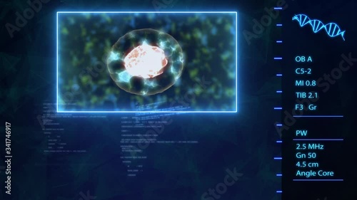 Analysis Virus Cells Dividing in blue tone Animation .
Virus Covid 19 Wuhan - Mitosis and replication of a generic biological data Cell.