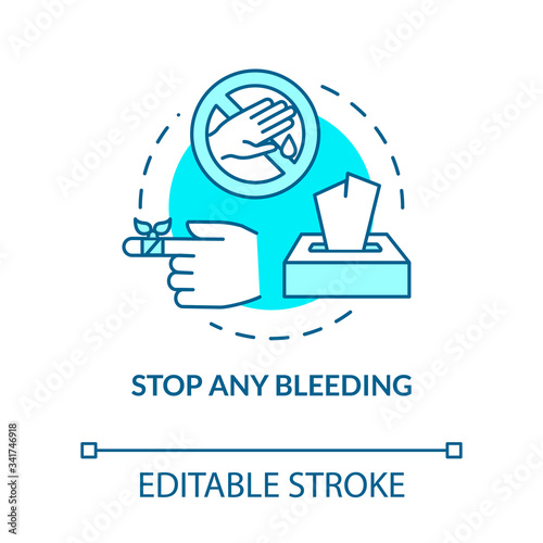 Stop bleeding, first aid recommendation concept icon. Medical course, master class, injury compression thin line illustration. Vector isolated outline RGB color drawing. Editable stroke