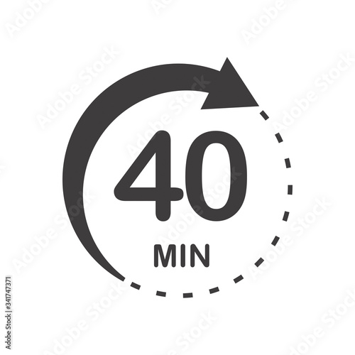 Forty minutes icon. Symbol for product labels. Different uses such as cooking time, cosmetic or chemical application time, waiting time...