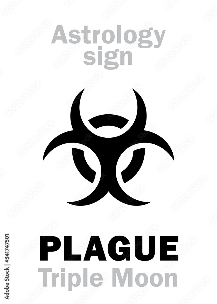 Astrology Alphabet PLAGUE (Latin PLAGA / PESTIS), Black Triple Moon, Threehorned Moon