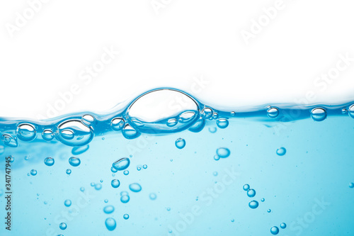 water splash with bubble isolated on white background with copy space 