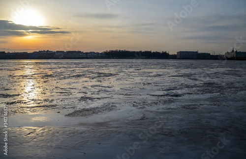 Wallpaper Mural View of the frozen Neva river and the cityscape of St. Petersburg on a winter morning at sunrise, Russia Torontodigital.ca