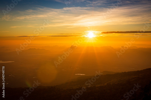 Mountain landscape,Panoramic view misty morning sunrise in mountain at north Thailand © banjongseal324