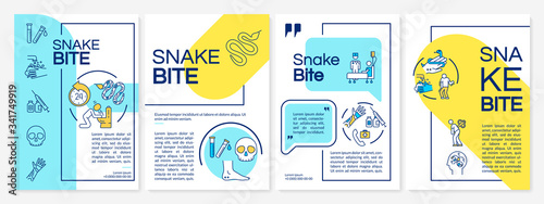 Snakebite, reptile poison intoxication first aid brochure template. Flyer, booklet, leaflet print, cover design with linear icons. Vector layouts for magazines, annual reports, advertising posters photo