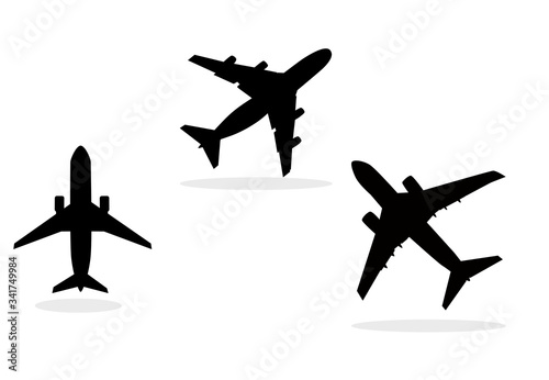 Set of airplane shadow on white background, airplane icon flat design 