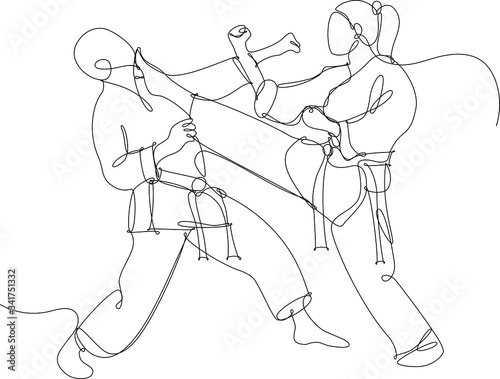 coppi pratica karate, disegnato con singola sottile  linea continua