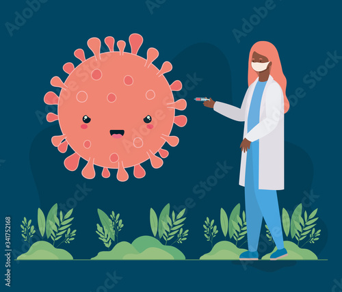 Woman doctor with injection against 2019 ncov virus vector design