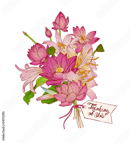 Thinking of You. Bouque with card