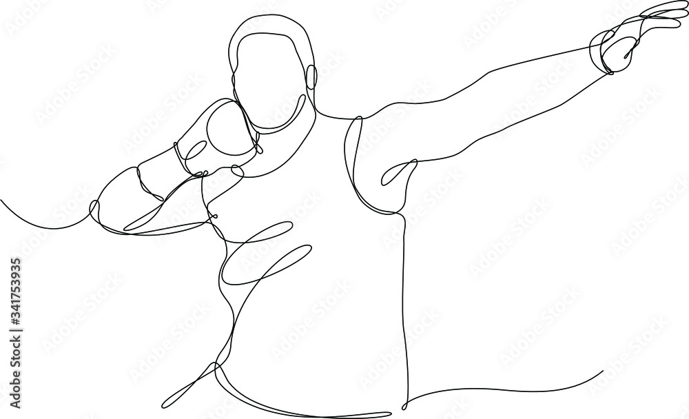 uomo che pratica lancio del peso, disegnato con singola sottile  linea continua