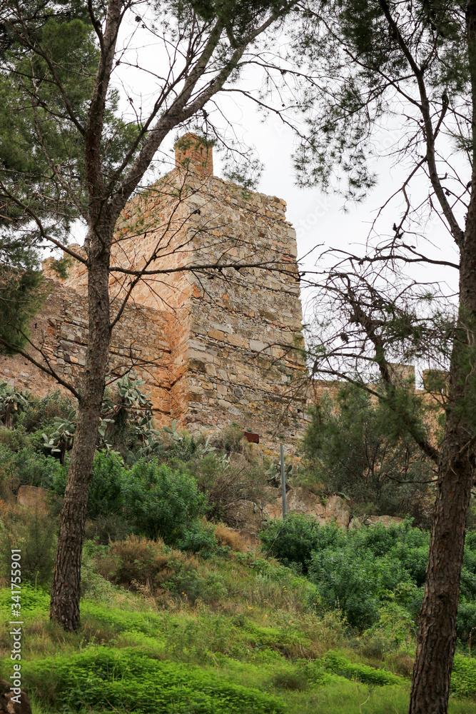 View through the trees to Sagunto old castle ruins