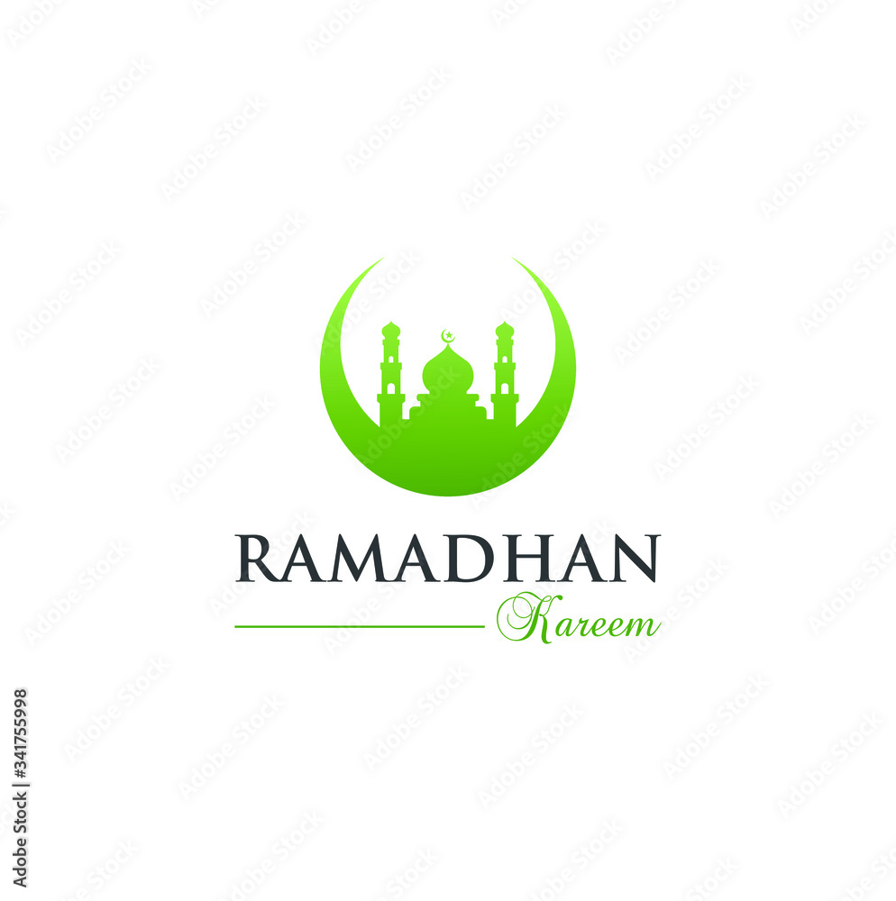 ramadhan kareem mosque logo concept. Marhaban ya Ramadhan islamic greeting vector design