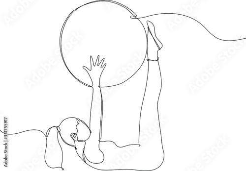 donna che pratica ginnastica artistica, disegno a singola linea continua, Concetto di sport, attività fisica. 