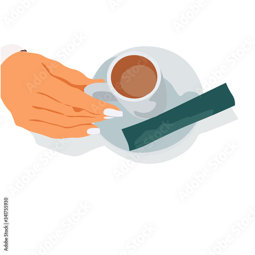 illustration of isolated womans hands holding a cup of coffee