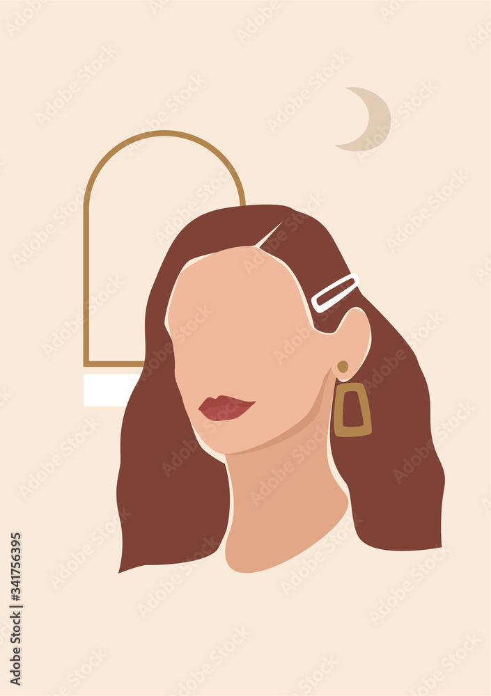 Illustration of woman abstract portrait. Trendy printable postcard. Illustration of woman abstract portrait. Trendy printable postcard.