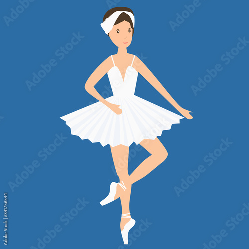 Dancing ballerina, girl in tutu and pointe shoes, swan character performing classical ballet, vector flat style. photo