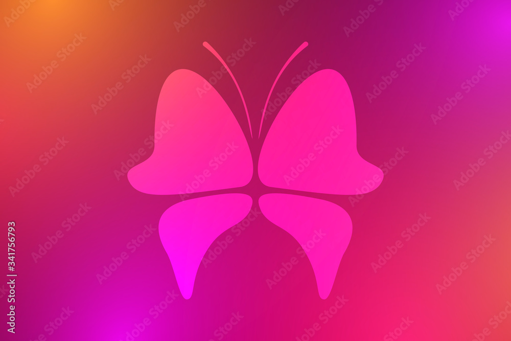 Abstract image of a butterfly on a bright multi-colored background. Illustration.