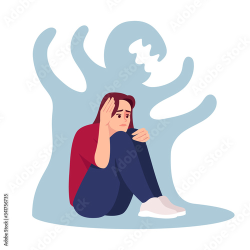 Girl with schizophrenia semi flat RGB color vector illustration