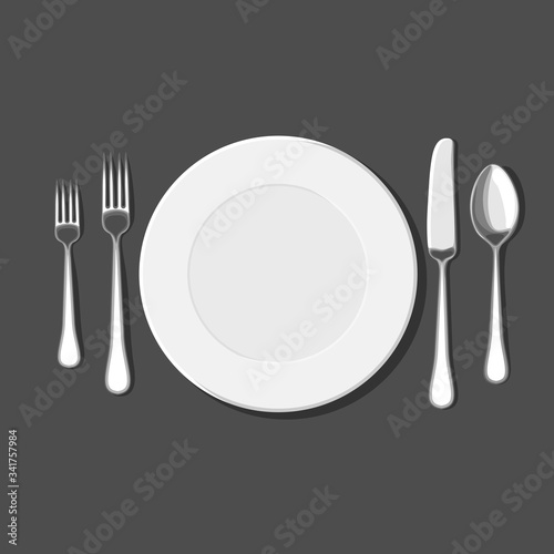 plate and set of Cutlery, top view vector illustration