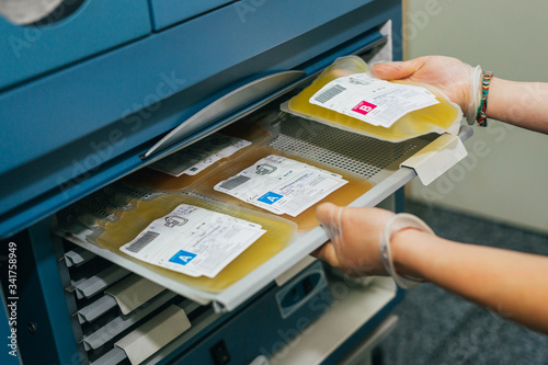 Bags with blood plasma photo