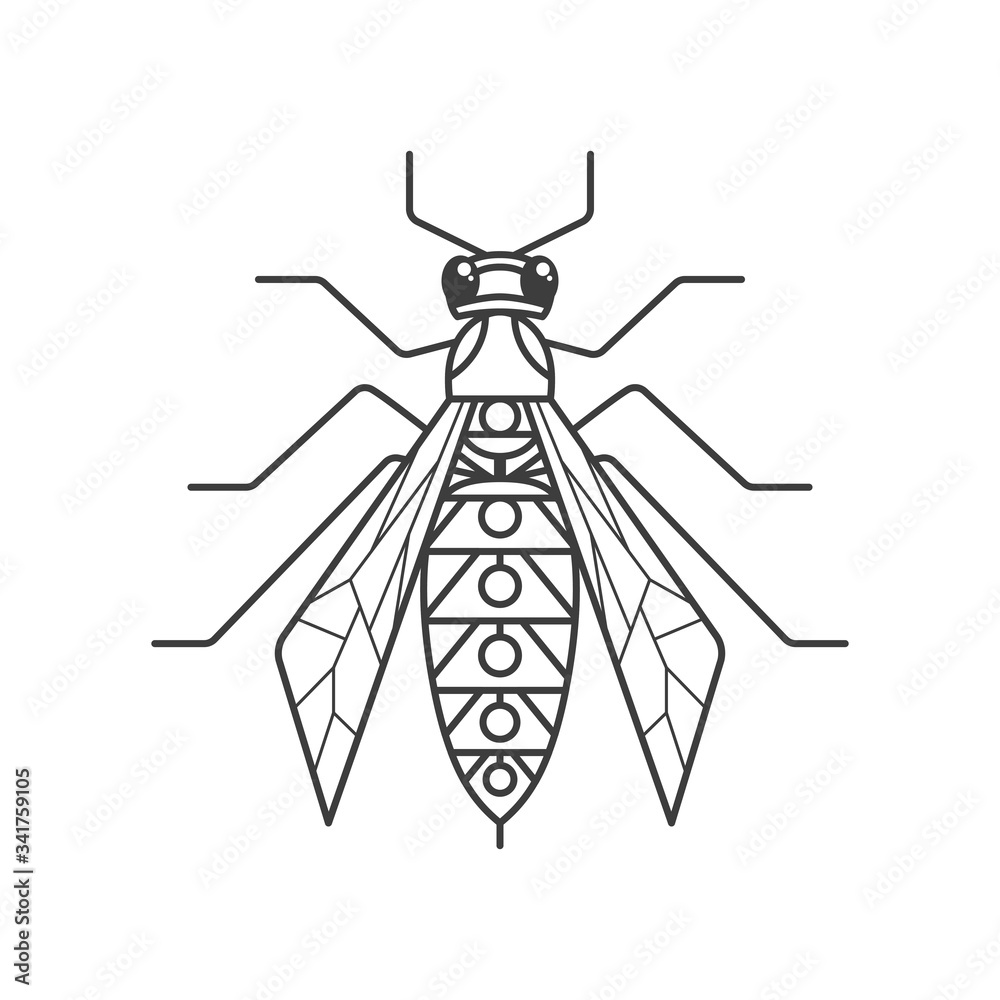 Wasp thin line icon. Hornet symbol for logo and web design, branding element vector illustration. Striped dangerous insect in flat style. Outline wasp pictogram isolated on whit background. Wasp thin line icon. Hornet symbol for logo and web design, branding element vector illustration. Striped dangerous insect in flat style. Outline wasp pictogram isolated on whit background.